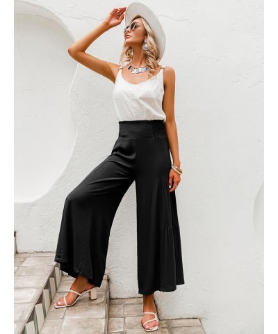 Women's Boho High Waisted Palazzo Pants Summer Beach Wide Leg Flowy Pants Black 2 $17.48 Pants