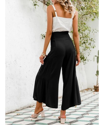 Women's Boho High Waisted Palazzo Pants Summer Beach Wide Leg Flowy Pants Black 2 $17.48 Pants