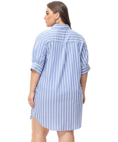 Women's Oversized Short-Sleeve Shirt Dress Plus Size Casual Button Shirt Dress with Pockets Solid Stripe (S-4X) Plus Size 119...