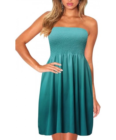 Womens Summer Beach Dresses Strapless Cover Ups Dress Tube Top Sundresses Ombre Green $14.10 Swimsuits