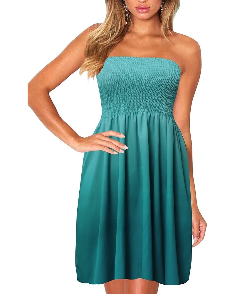 Womens Summer Beach Dresses Strapless Cover Ups Dress Tube Top Sundresses Ombre Green $14.10 Swimsuits