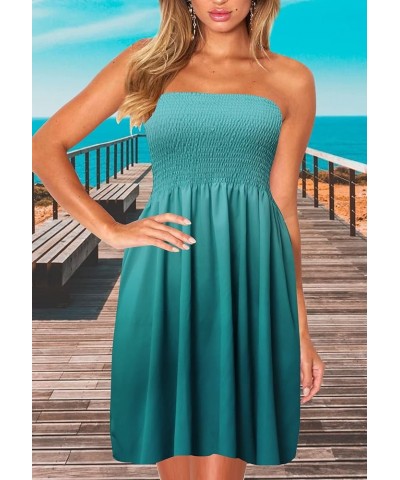 Womens Summer Beach Dresses Strapless Cover Ups Dress Tube Top Sundresses Ombre Green $14.10 Swimsuits