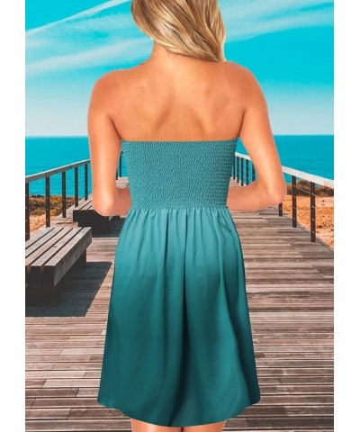 Womens Summer Beach Dresses Strapless Cover Ups Dress Tube Top Sundresses Ombre Green $14.10 Swimsuits