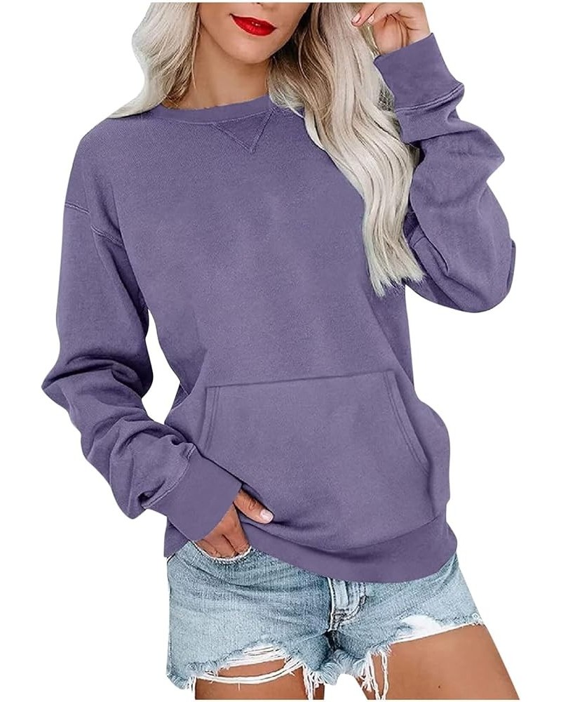 Women's Crewneck Long Sleeve Comfy Sweatshirts Fashion Lightweight Pullover with Pocket Casual Fall Clothes 013 Purple $8.99 ...