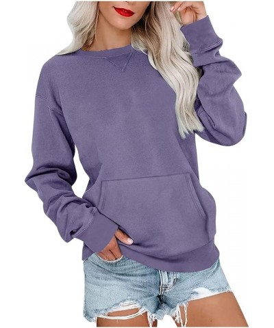 Women's Crewneck Long Sleeve Comfy Sweatshirts Fashion Lightweight Pullover with Pocket Casual Fall Clothes 013 Purple $8.99 ...