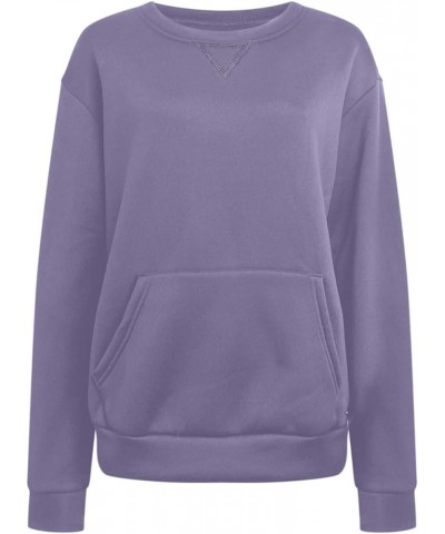 Women's Crewneck Long Sleeve Comfy Sweatshirts Fashion Lightweight Pullover with Pocket Casual Fall Clothes 013 Purple $8.99 ...