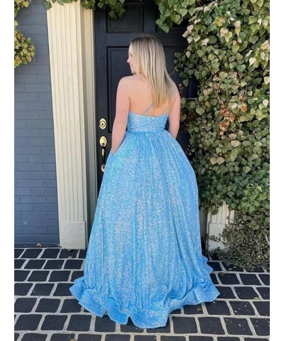 One Shoulder Sequin Prom Dresses 2024 Long Ball Gowns Formal Dresses for Women Sparkly with Pockets Hot Pink $26.95 Dresses