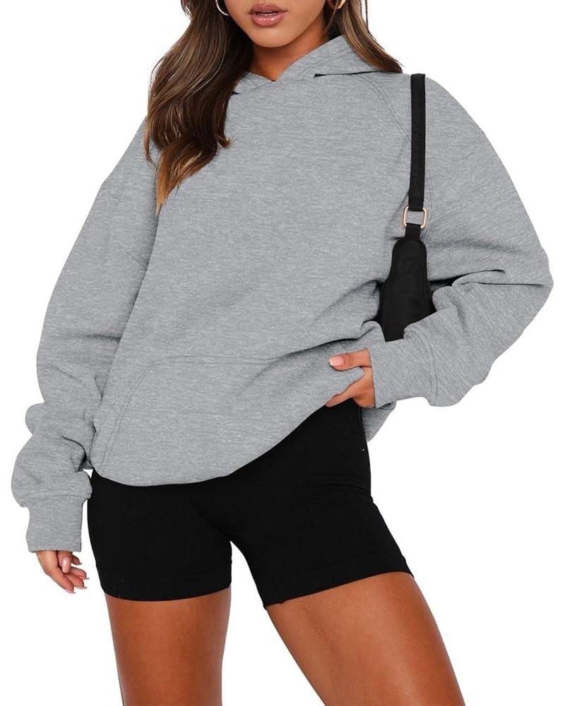 Women Long Sleeve Sweatshirt Kangaroo Pocket Solid Basic Top A-grey $12.18 Hoodies & Sweatshirts