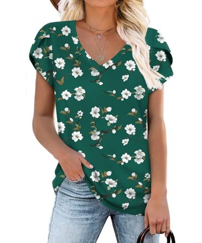 2024 Womens Summer Tunics Tops Short Sleeve Casual T-Shirts V Neck Loose Comfy Tee Lightweight Cute Blouse Green Begonia Fl $...