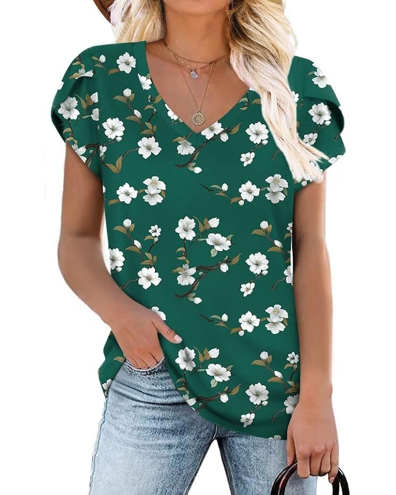 2024 Womens Summer Tunics Tops Short Sleeve Casual T-Shirts V Neck Loose Comfy Tee Lightweight Cute Blouse Green Begonia Fl $...