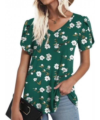 2024 Womens Summer Tunics Tops Short Sleeve Casual T-Shirts V Neck Loose Comfy Tee Lightweight Cute Blouse Green Begonia Fl $...