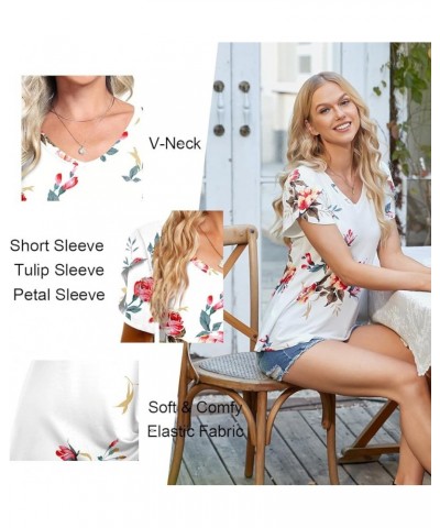 2024 Womens Summer Tunics Tops Short Sleeve Casual T-Shirts V Neck Loose Comfy Tee Lightweight Cute Blouse Green Begonia Fl $...