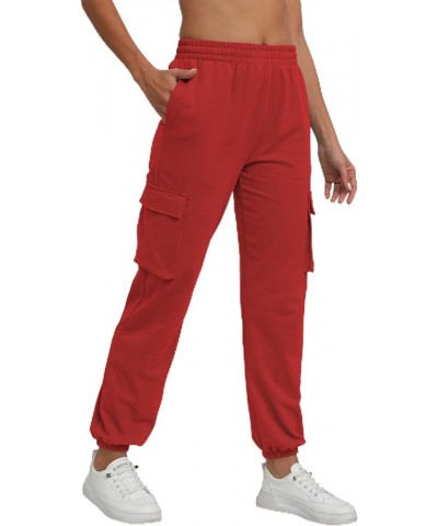 Cargo Pants for Women High Waisted Casual Pants Baggy Stretchy Ankle-Tied Lounge wear with 4 Pockets Wine Red $16.34 Pants