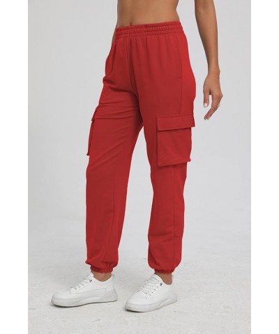 Cargo Pants for Women High Waisted Casual Pants Baggy Stretchy Ankle-Tied Lounge wear with 4 Pockets Wine Red $16.34 Pants