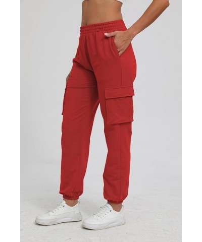 Cargo Pants for Women High Waisted Casual Pants Baggy Stretchy Ankle-Tied Lounge wear with 4 Pockets Wine Red $16.34 Pants