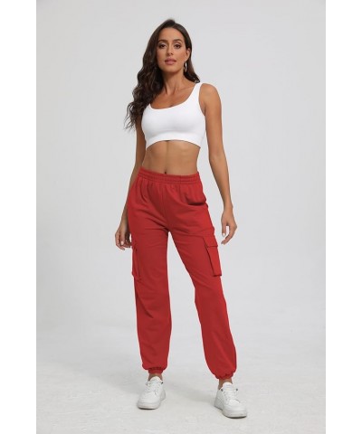 Cargo Pants for Women High Waisted Casual Pants Baggy Stretchy Ankle-Tied Lounge wear with 4 Pockets Wine Red $16.34 Pants