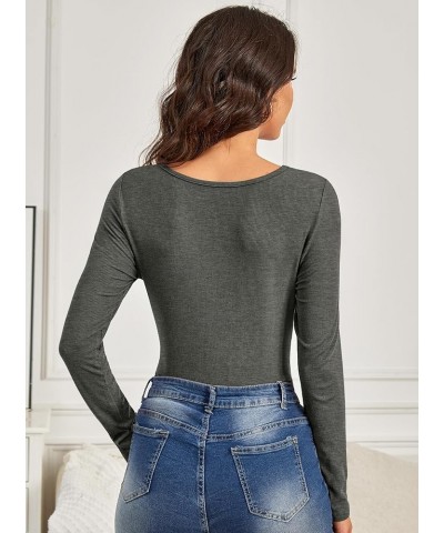 Women's Sexy Cut Out Long Sleeve Keyhole Tops Dark Grey $11.00 Blouses