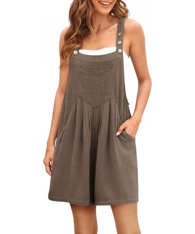 Jumpsuits for Women Casual Summer Shorts Overalls Button Up Comfy Rompers Sleeveless Jumpers with Pockets 2023 A_coffee $10.0...