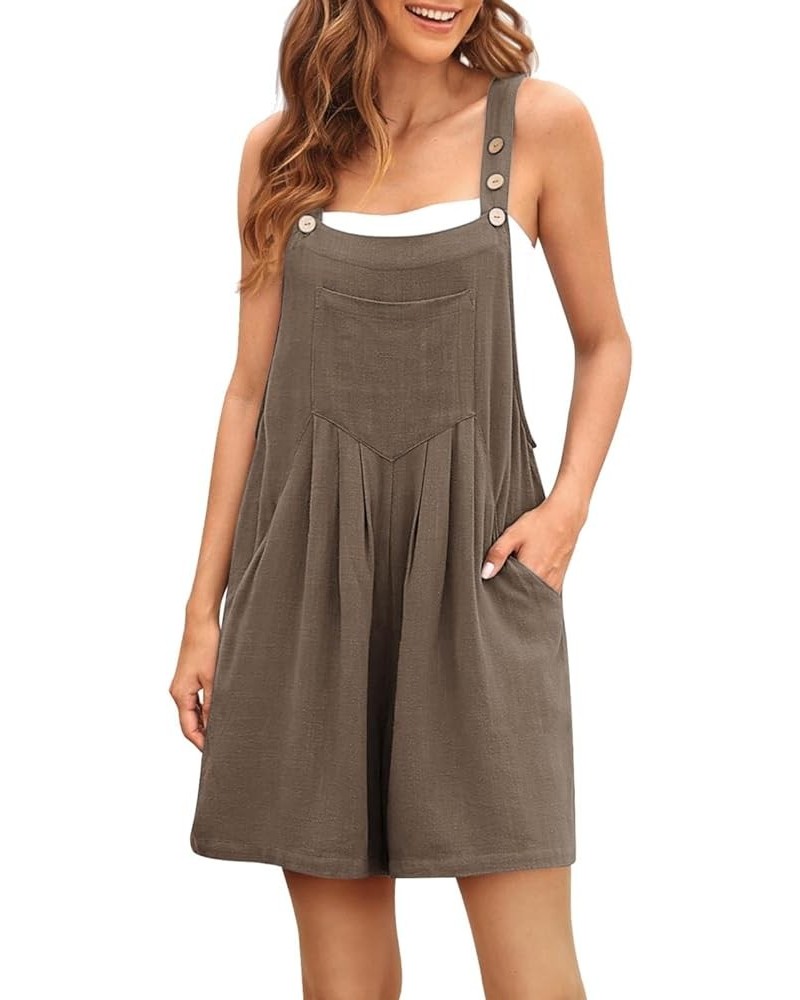 Jumpsuits for Women Casual Summer Shorts Overalls Button Up Comfy Rompers Sleeveless Jumpers with Pockets 2023 A_coffee $10.0...