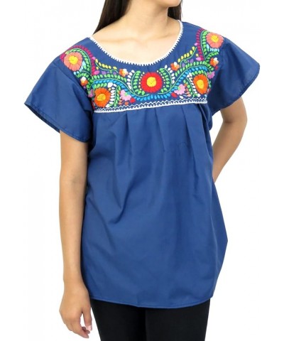 Leos Mexican Imports Mexican Puebla Blouse Navy Blue $18.01 Blouses