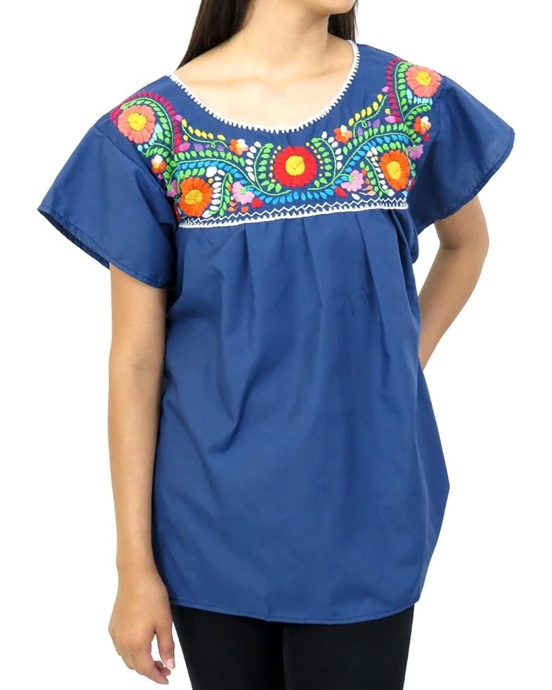 Leos Mexican Imports Mexican Puebla Blouse Navy Blue $18.01 Blouses