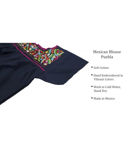 Leos Mexican Imports Mexican Puebla Blouse Navy Blue $18.01 Blouses