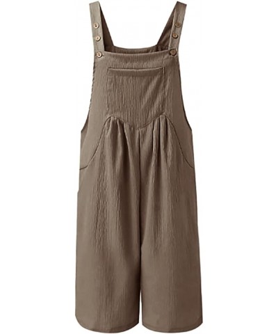 Jumpsuits for Women Casual Summer Shorts Overalls Button Up Comfy Rompers Sleeveless Jumpers with Pockets 2023 A_coffee $10.0...