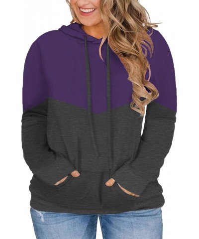 Plus-Size Hoodies for Women Color Block Pullover Sweatshirts 005_purple_with Pocket $13.99 Hoodies & Sweatshirts