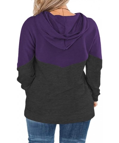 Plus-Size Hoodies for Women Color Block Pullover Sweatshirts 005_purple_with Pocket $13.99 Hoodies & Sweatshirts