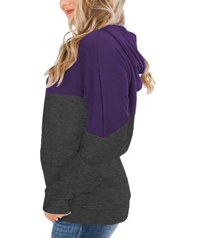 Plus-Size Hoodies for Women Color Block Pullover Sweatshirts 005_purple_with Pocket $13.99 Hoodies & Sweatshirts