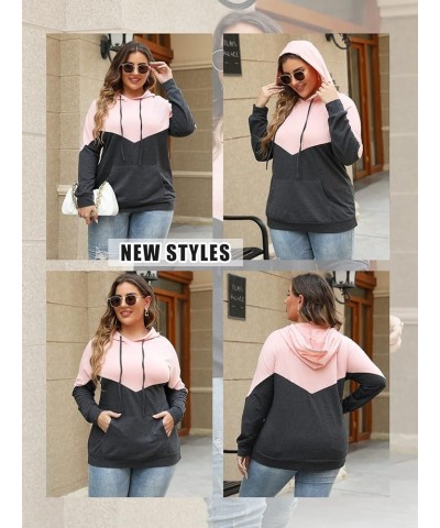 Plus-Size Hoodies for Women Color Block Pullover Sweatshirts 005_purple_with Pocket $13.99 Hoodies & Sweatshirts