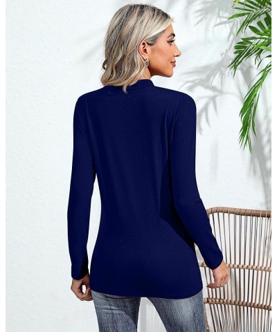 2 Pack Women's Mock Neck Shirts, Long Sleeve Turtleneck Tops Casual Comfy T Shirts Stretch Fitting Trendy Tee Navy Blue, Wine...