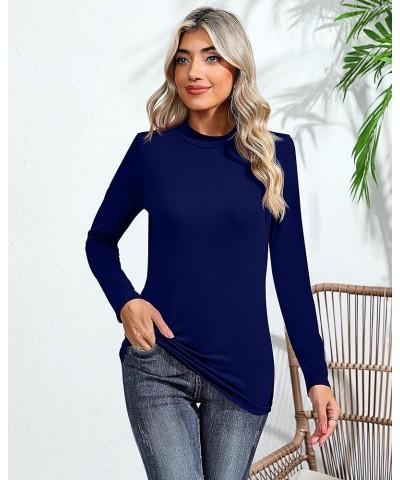 2 Pack Women's Mock Neck Shirts, Long Sleeve Turtleneck Tops Casual Comfy T Shirts Stretch Fitting Trendy Tee Navy Blue, Wine...