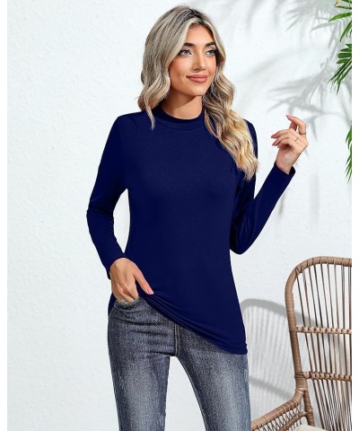 2 Pack Women's Mock Neck Shirts, Long Sleeve Turtleneck Tops Casual Comfy T Shirts Stretch Fitting Trendy Tee Navy Blue, Wine...