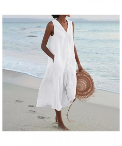 Women's 2023 Summer Casual Long Sleeve Beach Sundress Trendy Button Down Flowy Midi Dresses Hawaiian Dress Cover Ups A White ...