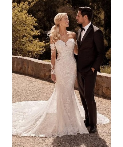 Women's Lace Mermaid Wedding Dresses for Bride 2024 Bridal Gowns Beach Bridal Dress for Wedding Gowns Style16-ivory $61.24 Dr...