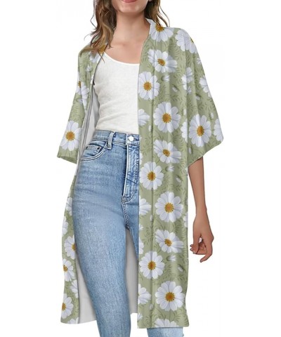 Summer Half Sleeve Cloak for Women, Cardigan Loose Casual Open Front Shawl Beach Cover Ups White Daisy Floral $14.26 Swimsuits