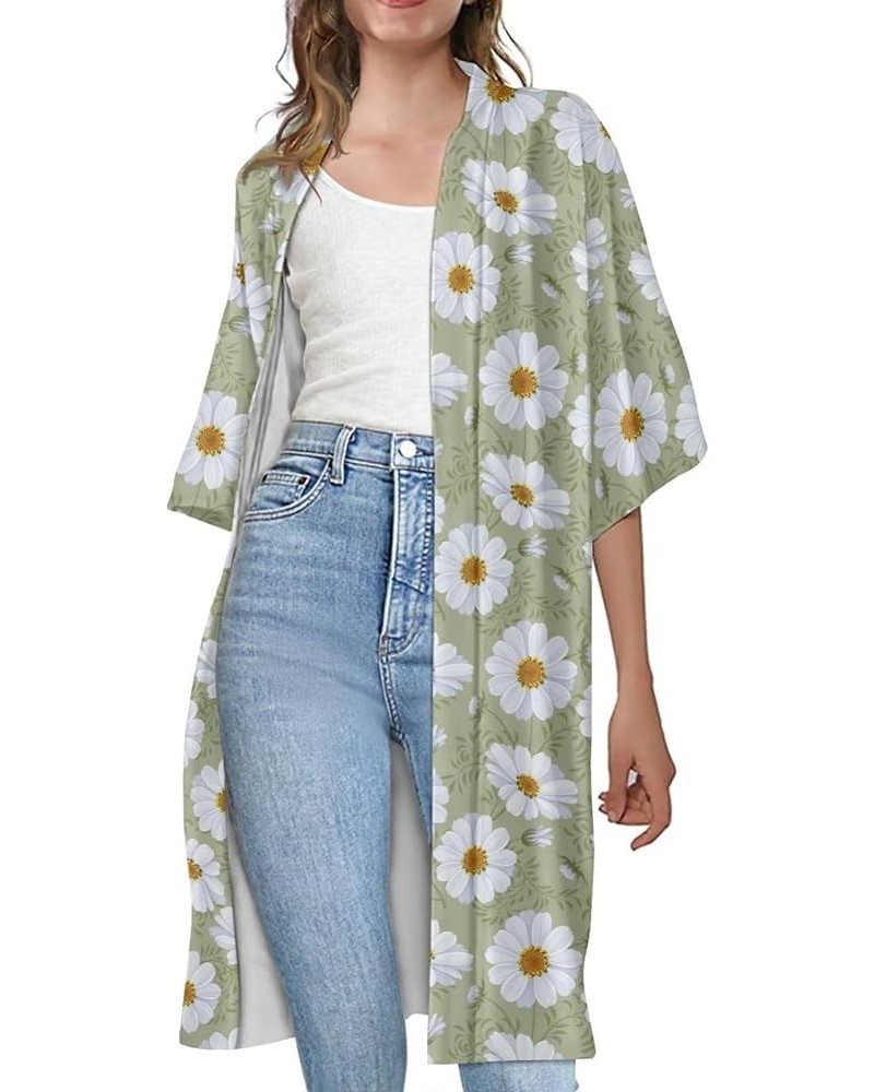 Summer Half Sleeve Cloak for Women, Cardigan Loose Casual Open Front Shawl Beach Cover Ups White Daisy Floral $14.26 Swimsuits