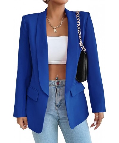 Women's Long Sleeve Open Front Blazer Casual Work Office Jacket Royal Blue Solid $26.09 Blazers