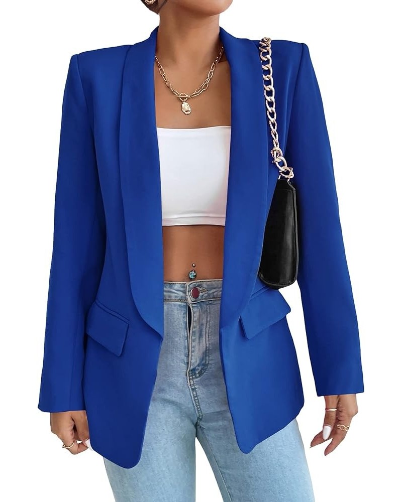 Women's Long Sleeve Open Front Blazer Casual Work Office Jacket Royal Blue Solid $26.09 Blazers