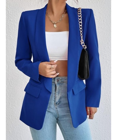 Women's Long Sleeve Open Front Blazer Casual Work Office Jacket Royal Blue Solid $26.09 Blazers