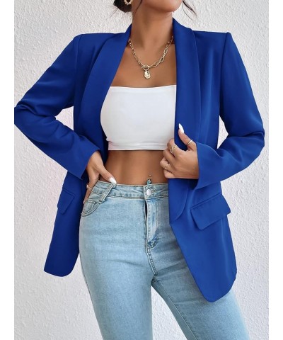 Women's Long Sleeve Open Front Blazer Casual Work Office Jacket Royal Blue Solid $26.09 Blazers