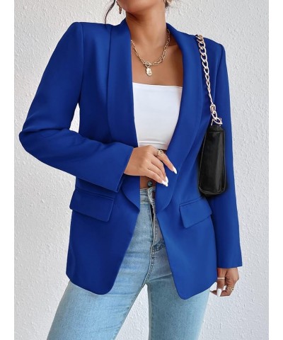 Women's Long Sleeve Open Front Blazer Casual Work Office Jacket Royal Blue Solid $26.09 Blazers