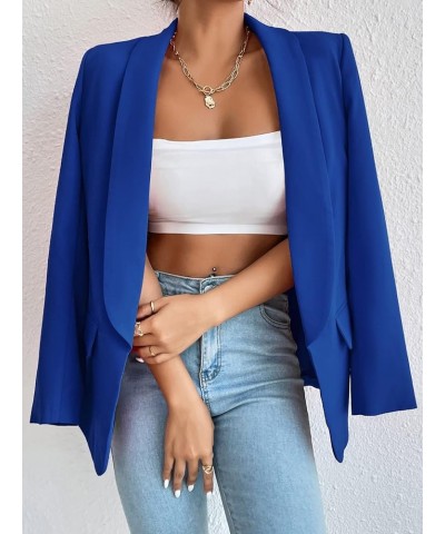 Women's Long Sleeve Open Front Blazer Casual Work Office Jacket Royal Blue Solid $26.09 Blazers