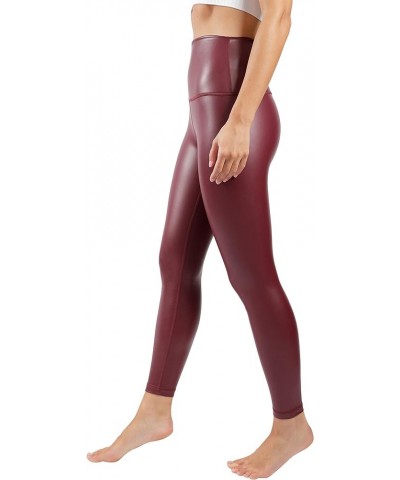 Super High Waist High Shine Faux Leather Fleece Lined Elastic Free Ankle Leggings Uptown Red Elastic Free $16.42 Others