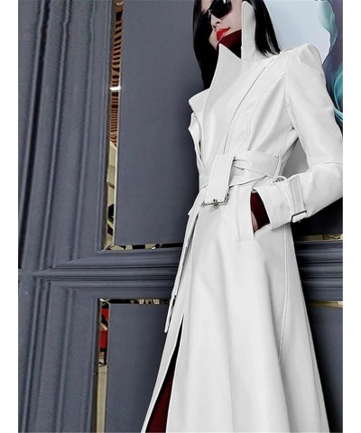 Spring White Long Leather Trench Coat For Women Long Sleeve Womens Coats White,brown $48.45 Coats