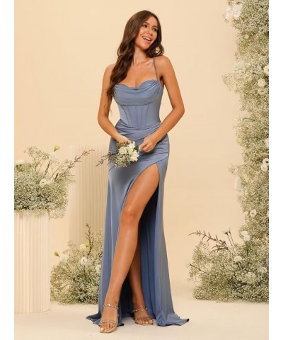 Women's Spaghetti Straps Satin Bridesmaid Dress with Silt Mermaid Formal Prom Gowns 2024 QA090 Emerald $38.50 Dresses