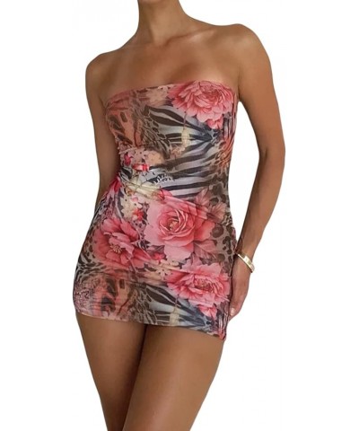 Y2K Dress for Women Sexy Sleeveless Printed Bodycon Mini Dresses Y2K Clothing 90s Vintage Outfits 13 Pink Flower $8.83 Dresses