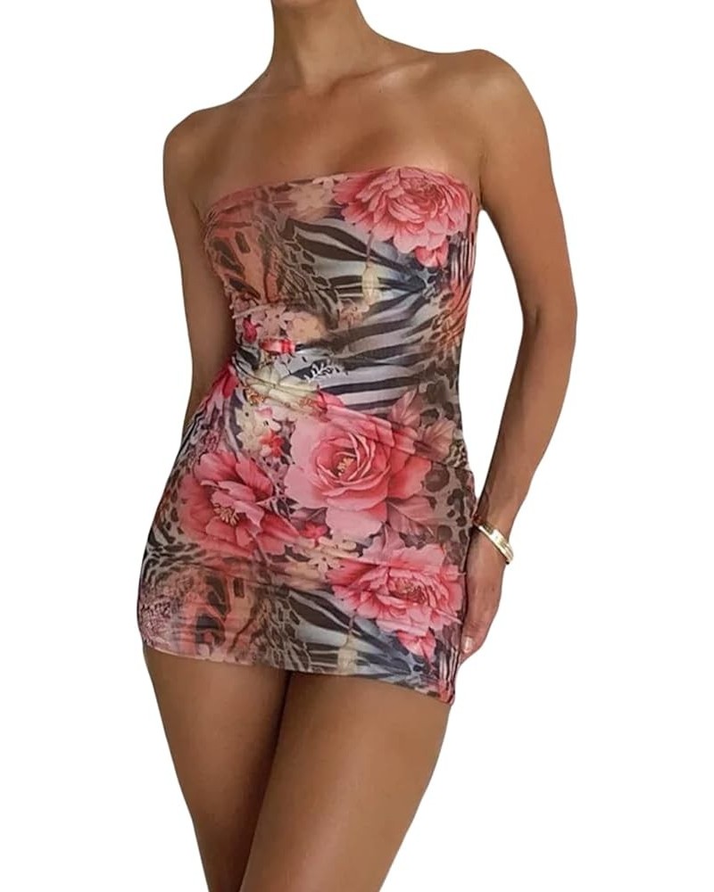 Y2K Dress for Women Sexy Sleeveless Printed Bodycon Mini Dresses Y2K Clothing 90s Vintage Outfits 13 Pink Flower $8.83 Dresses