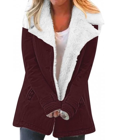 Fuzzy Fleece Jackets for Women Lapel Single Breasted Long Sleeve Plus Size Outwear Fuzzy Faux Shearling Zipper Plus D-wine $1...